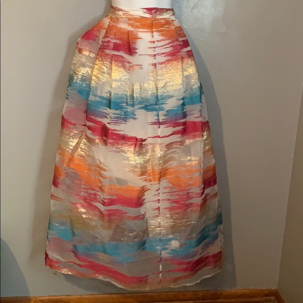 Belle Badgley Mischka Nayeli rainbow maxi skirt
